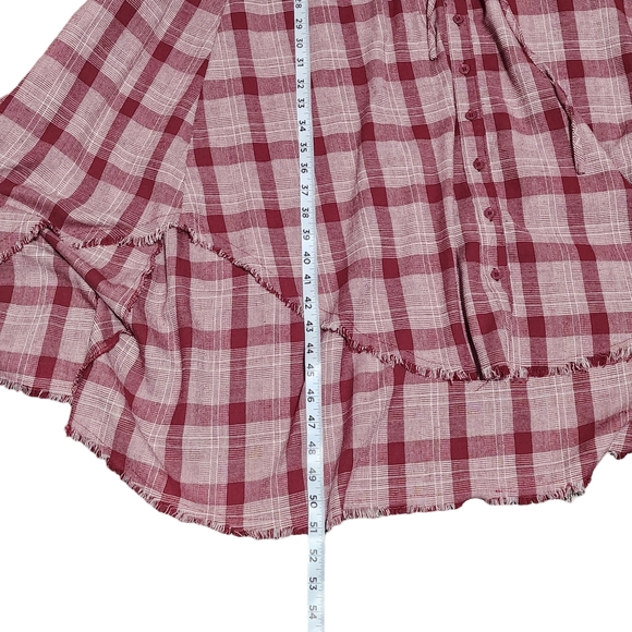 JODIFL Plaid Midi Shirt Dress Womens Large Red Burgundy Boho Cottagecore Western - Picture 8 of 15